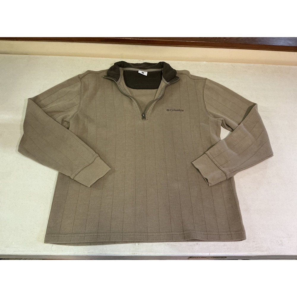Columbia Mens AM 6892 Tan Khaki Ribbed Quarter Zip Pullover Sweater Size M